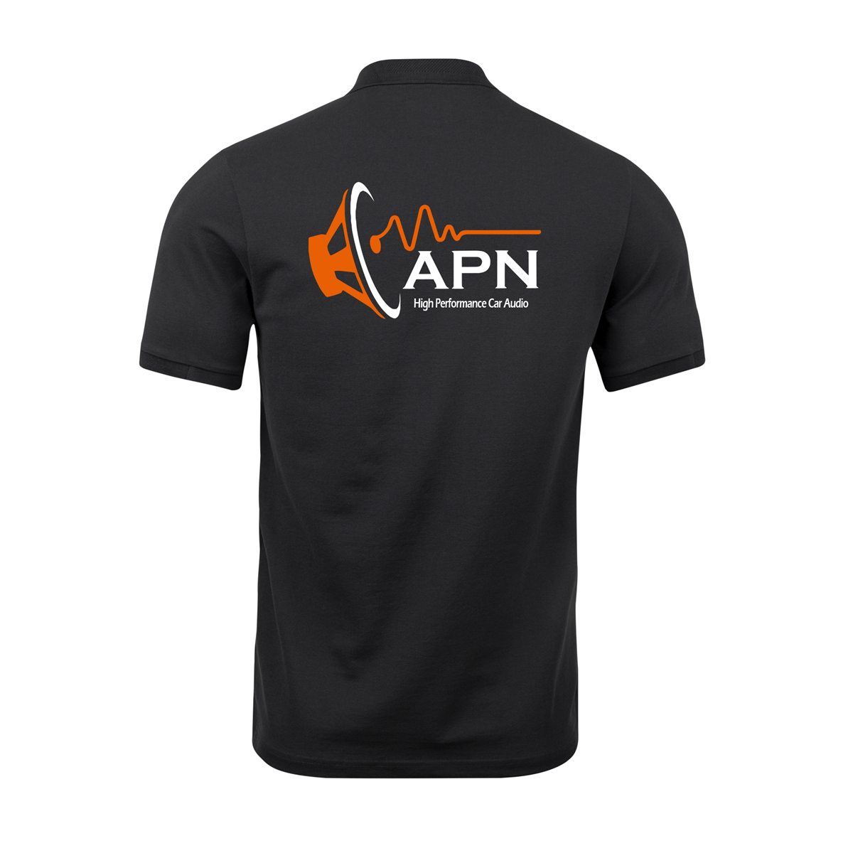 پولوشرت مشکی APN با چاپ رنگی بزرگ در پشت