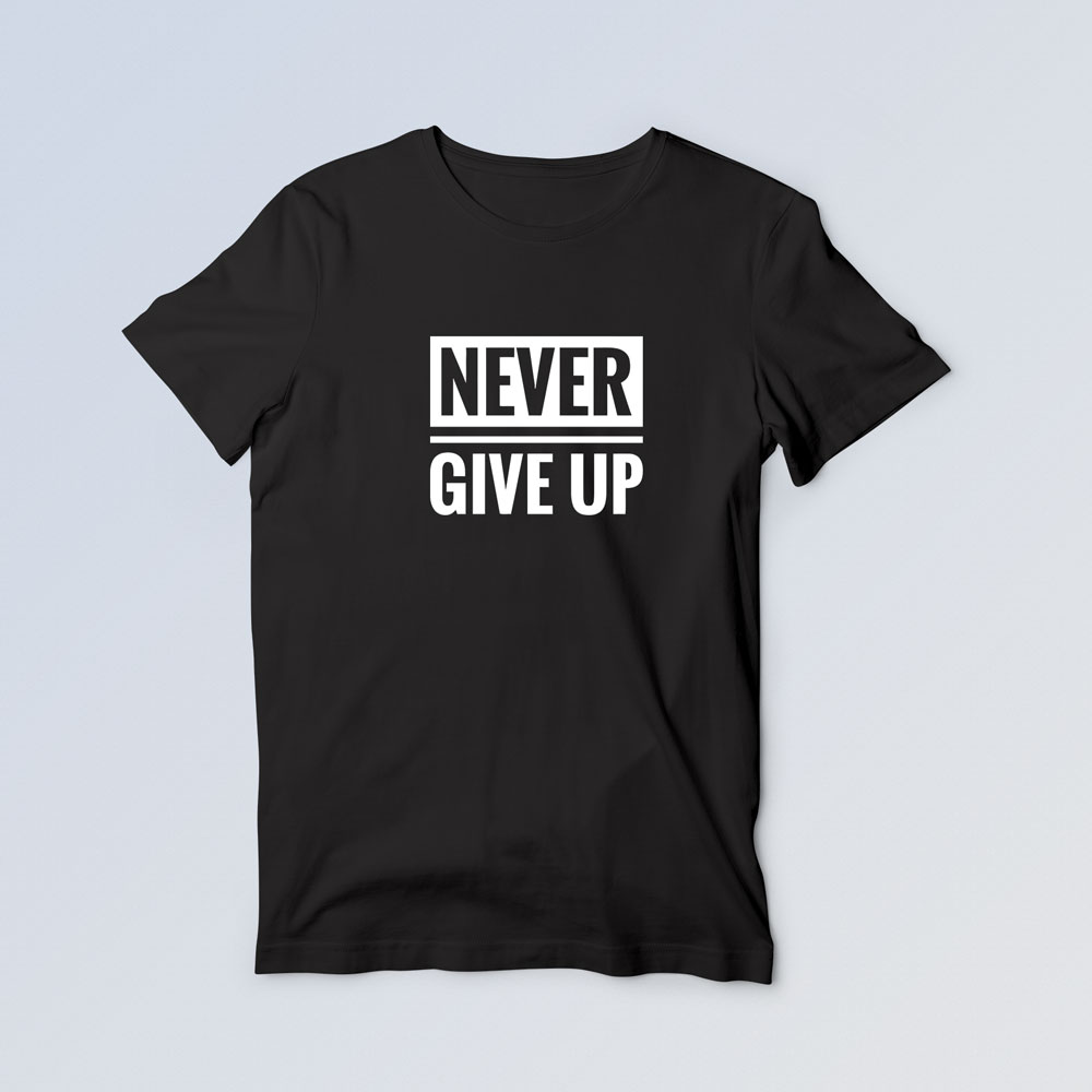 تیشرت پنبهای مشکی Never give up