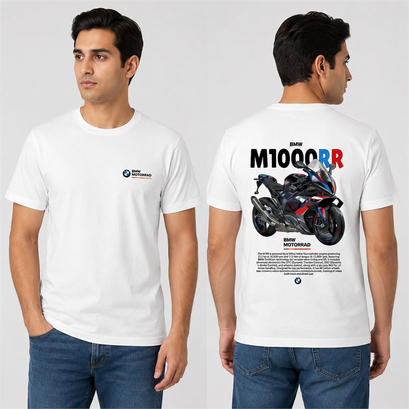 تن خور تیشرت پنبه ای سفید موتور BMW M1000RR 