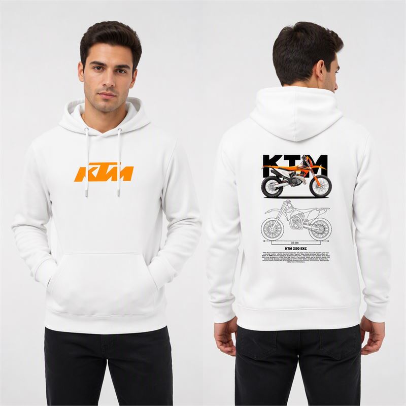 تن خور هودی پنبه‌ای سفید موتور KTM 250 EXC