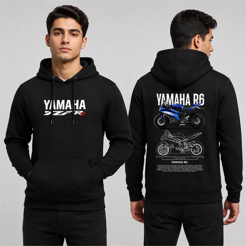 تن خور هودی پنبه‌ای مشکی موتور یاماها YZF R6