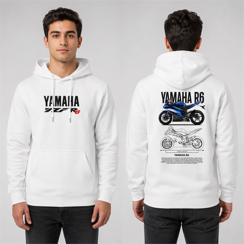 تن خور هودی پنبه‌ای سفید موتور یاماها YZF R6
