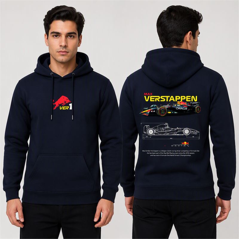 تن خور هودی پنبهای رنگ سرمهای Max Verstappen