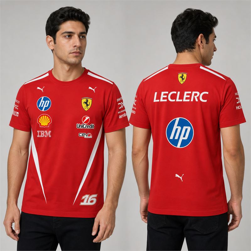 تن خور تیشرت پنبه ای قرمز چارلز لکلرک فراری 2026