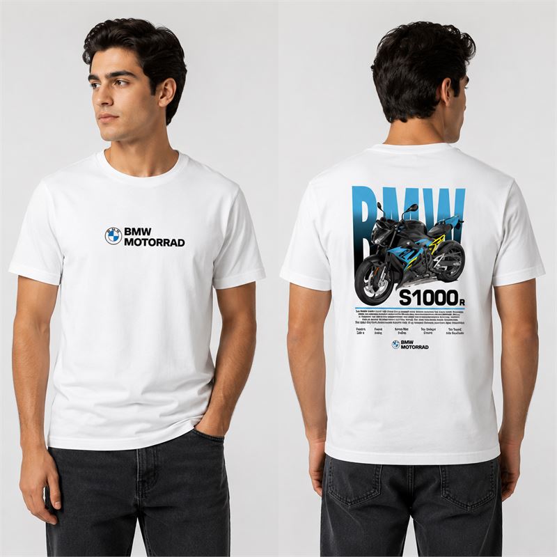 تن خور تیشرت پنبه ای سفید موتور BMW S1000R