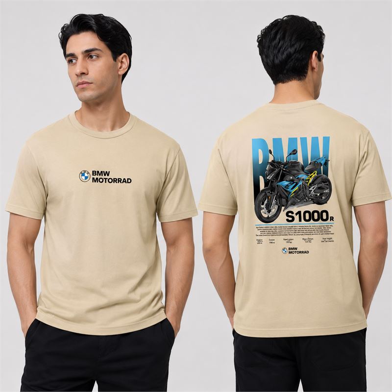 تن خور تیشرت پنبه ای کرمی موتور BMW S1000R