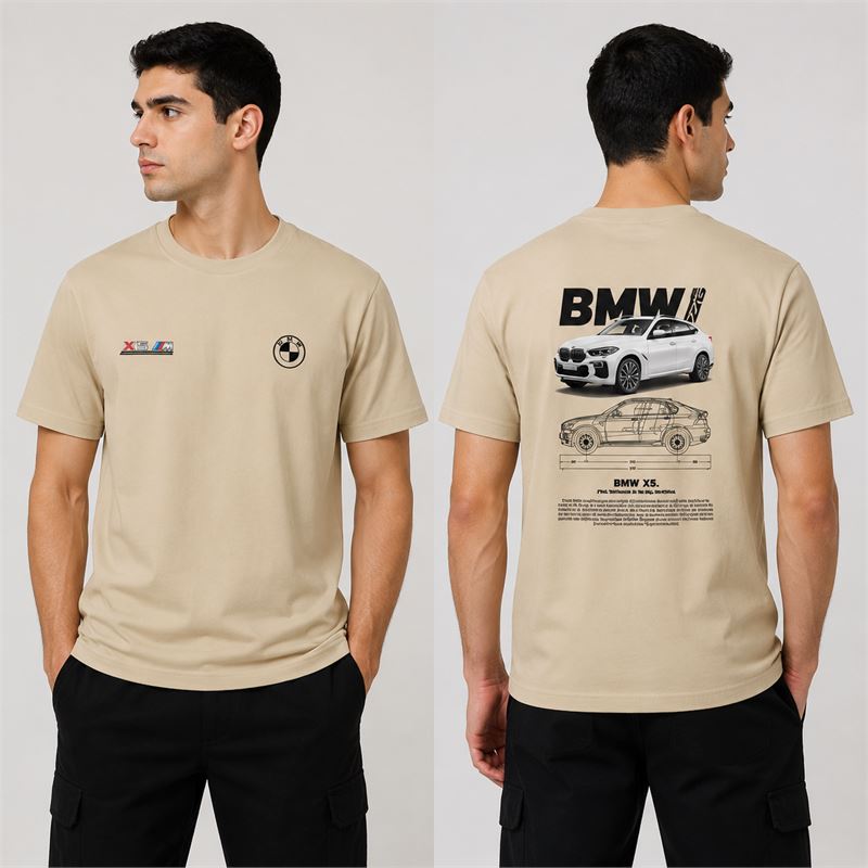 تن خور تیشرت پنبه ای کرمی BMW X6