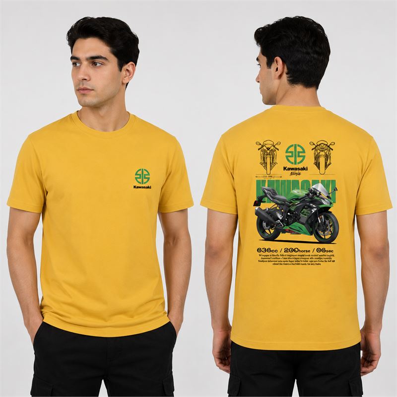 تن خور تیشرت پنبه‌ای زرد کاوازاکی نینجا ZX-6R